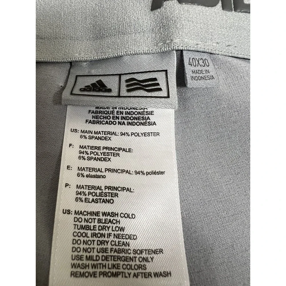 Adidas Golf Pants Men's 40X30 Flat Front Gray Puremotion‎ 3 Stripe *SEE